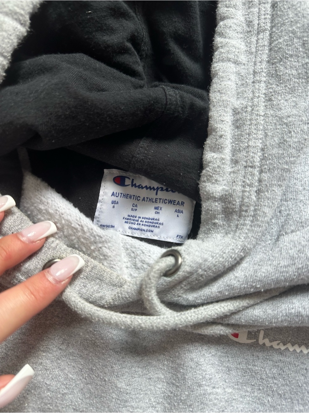 Champion Men's Gray Crewneck Hoodie with Subtle Logo - Picture 2 of 2